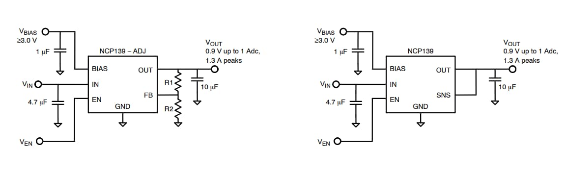Applikations-Schaltungsdiagramm - onsemi NCP139A LDO-Regler